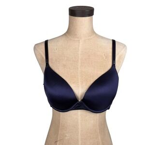 Victorias Secret BioFit Demi Uplift Bra 36C Navy Blue Lace Trim Underwire